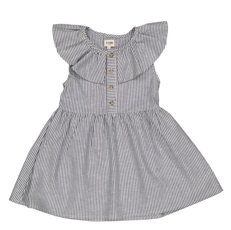 Striped gathered collar dress / Light blue