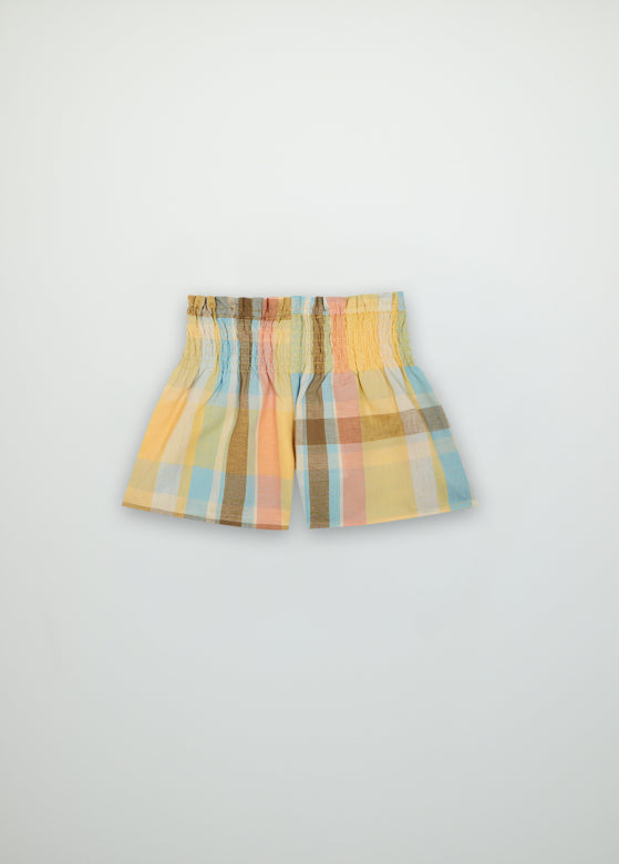 Checked linen and cotton shorts