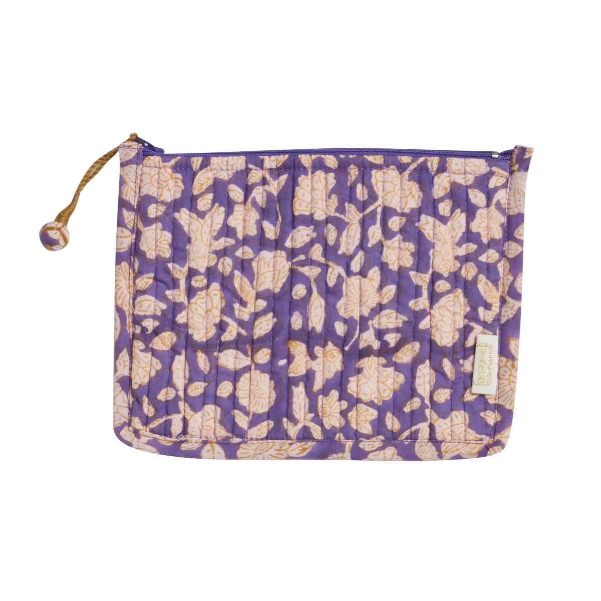 Bonheur du Jour - Pochette piccola trapuntata con stampa di fiori indiani Jaya Violine