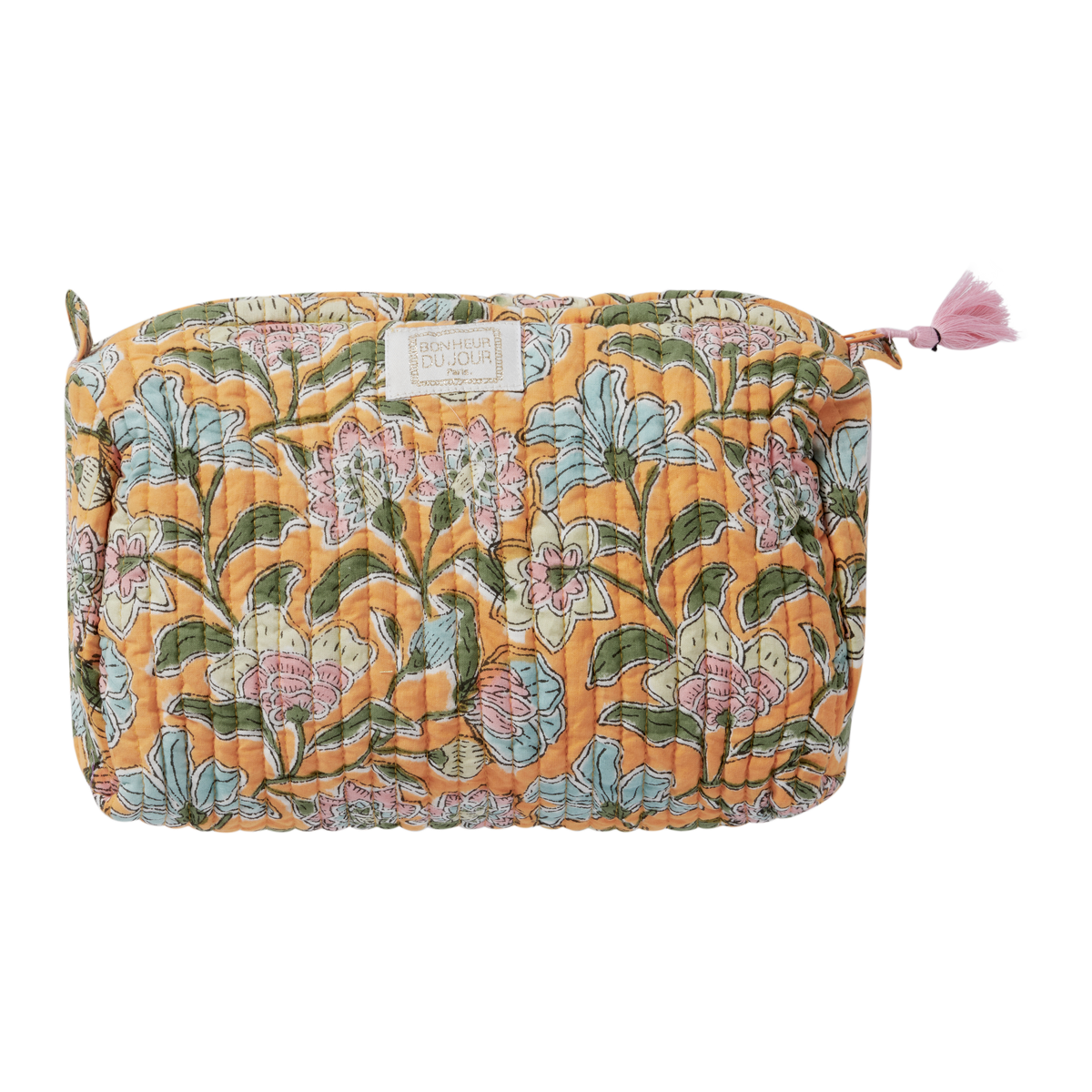 Bonheur du Jour - Borsa da toilette stampata con fiori indiani Indi Sakura Curry