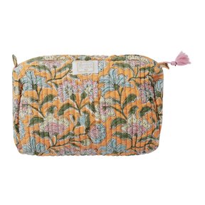 Bonheur du Jour - Borsa da toilette stampata con fiori indiani Indi Sakura Curry