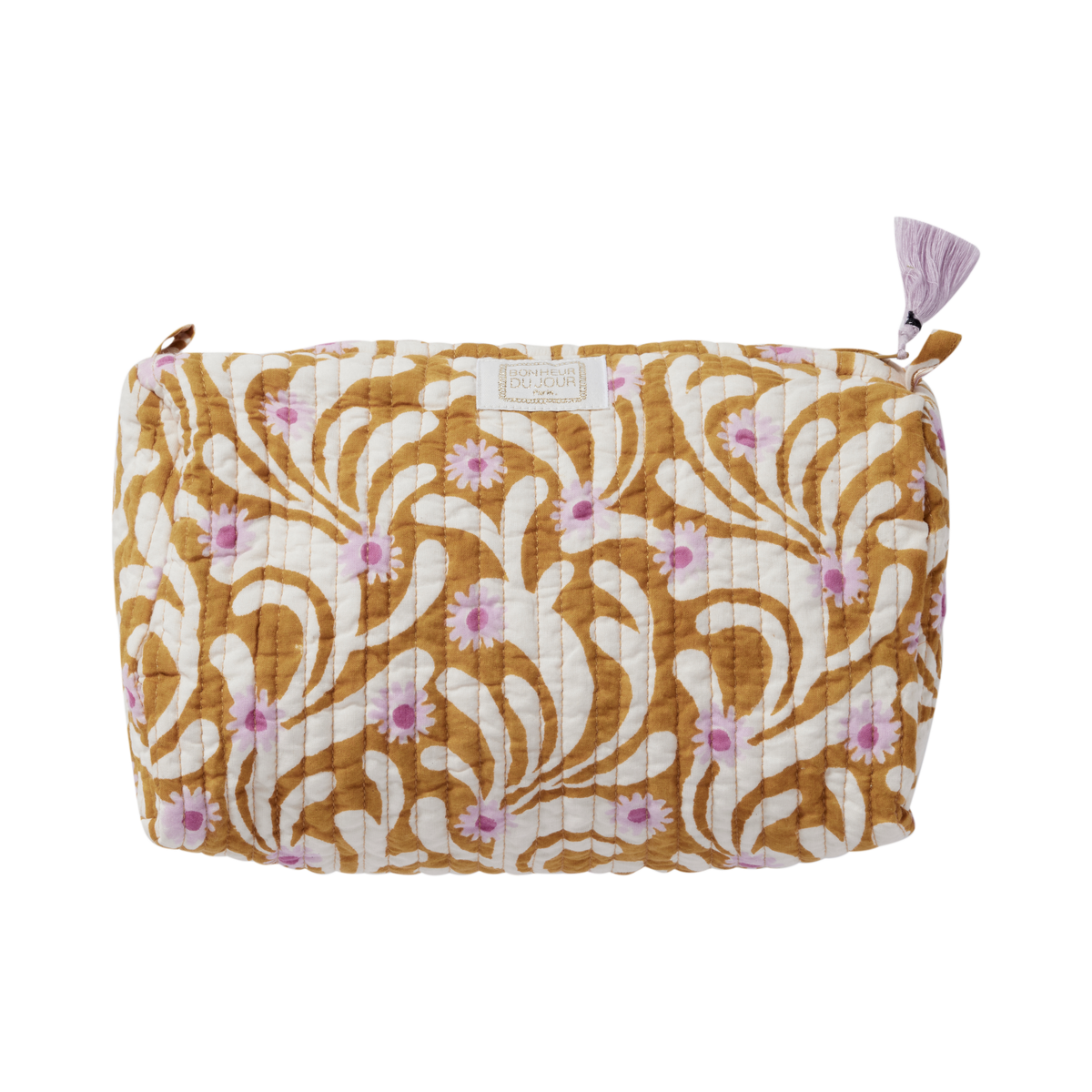 Bonheur du Jour - Borsa da toilette stampata con fiori indiani, papaveri indiani, oliva