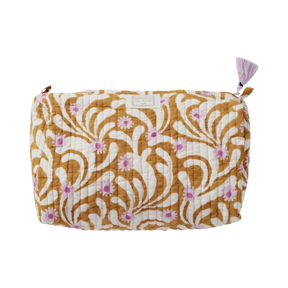 Bonheur du Jour - Borsa da toilette stampata con fiori indiani, papaveri indiani, oliva