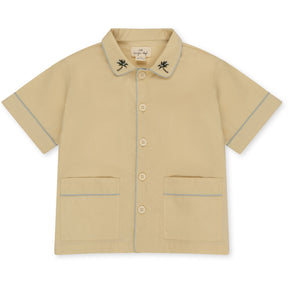 Short-sleeved shirt with small embroidered palm trees