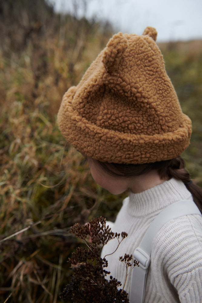 Fleece hat with bear ears - Caramel