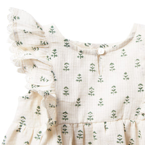 Cotton romper embroidered with green flowers