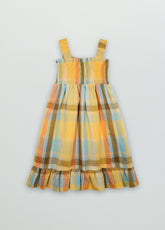 Woven checked linen and cotton dress