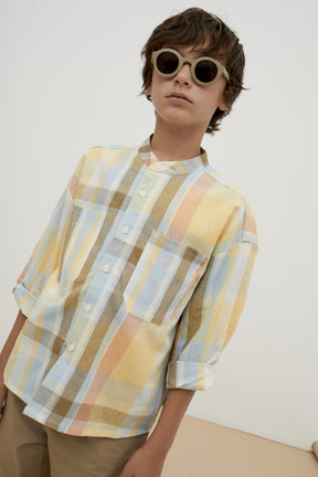 Checked cotton and linen shirt